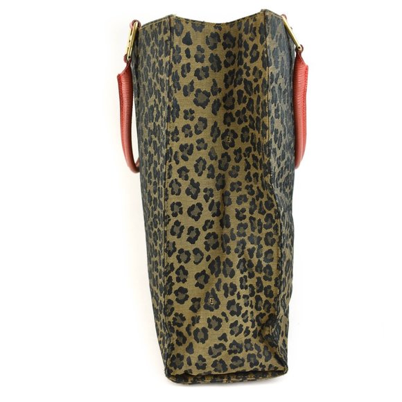 FENDI: Black/Brown, Leopard Print "FF" Logo & "Epi" Leather Tote Bag (wo) - Picture 4 of 12